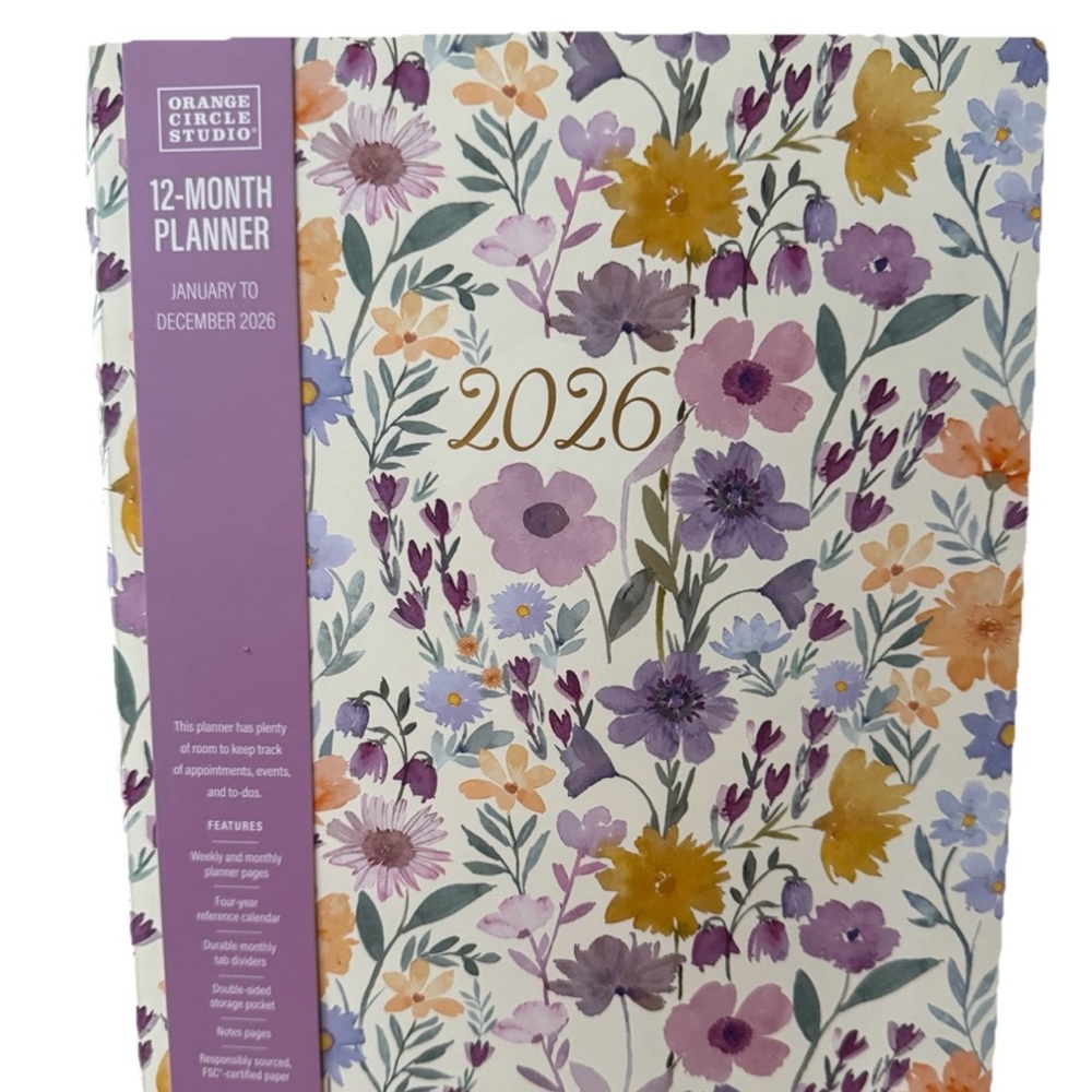 Orange Circle Studio Planner 2026 12 Mo. Monthly Planner 11x9” Floral/Pockets XL